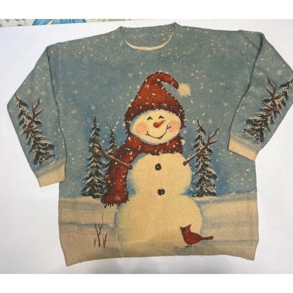 Christmas Snowman Sweater Cotton Wool Blend Winter Scene Sweater Size 2XL - Picture 2 of 9